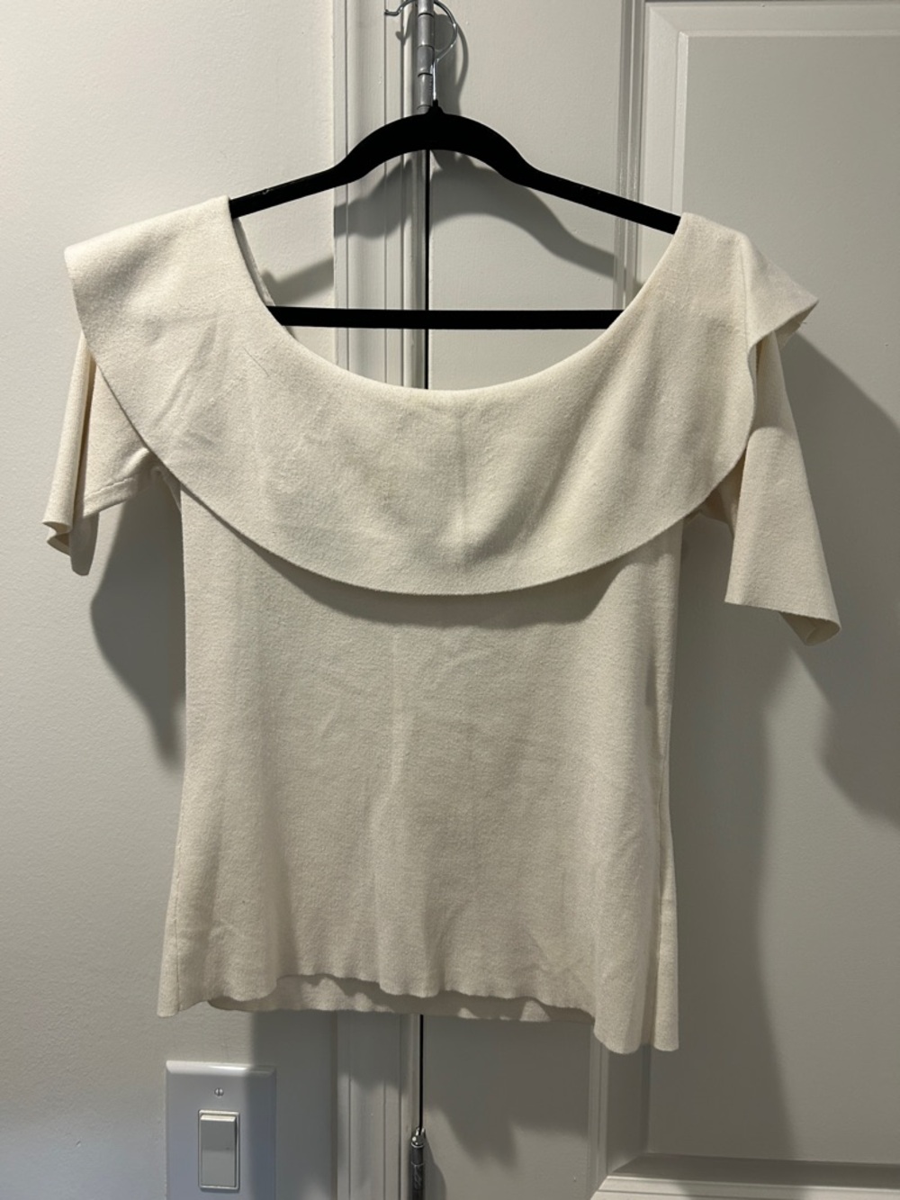 Club Monaco Cream Off-Shoulder Fold-Over Top